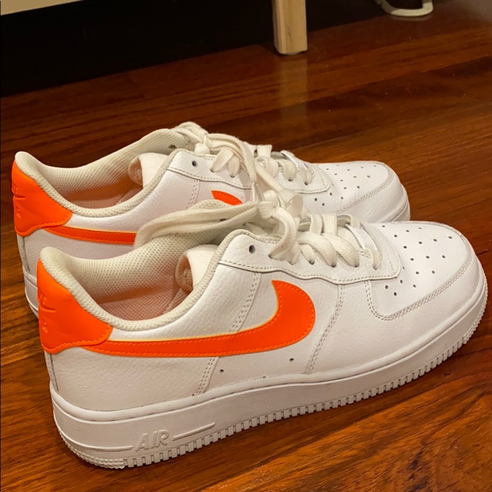 Air Force 1s with Neon Orange Check